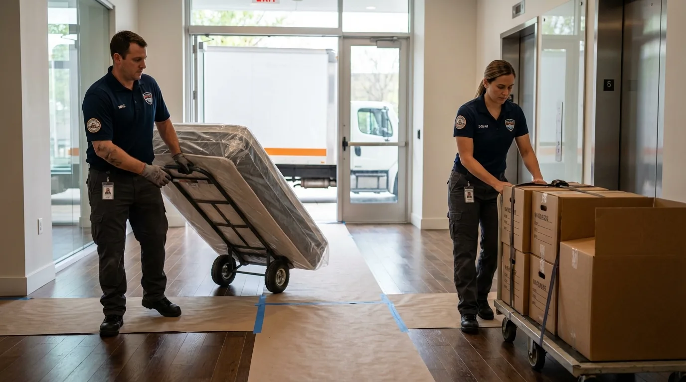 Professional apartment movers loading elevator in Falls Church, VA